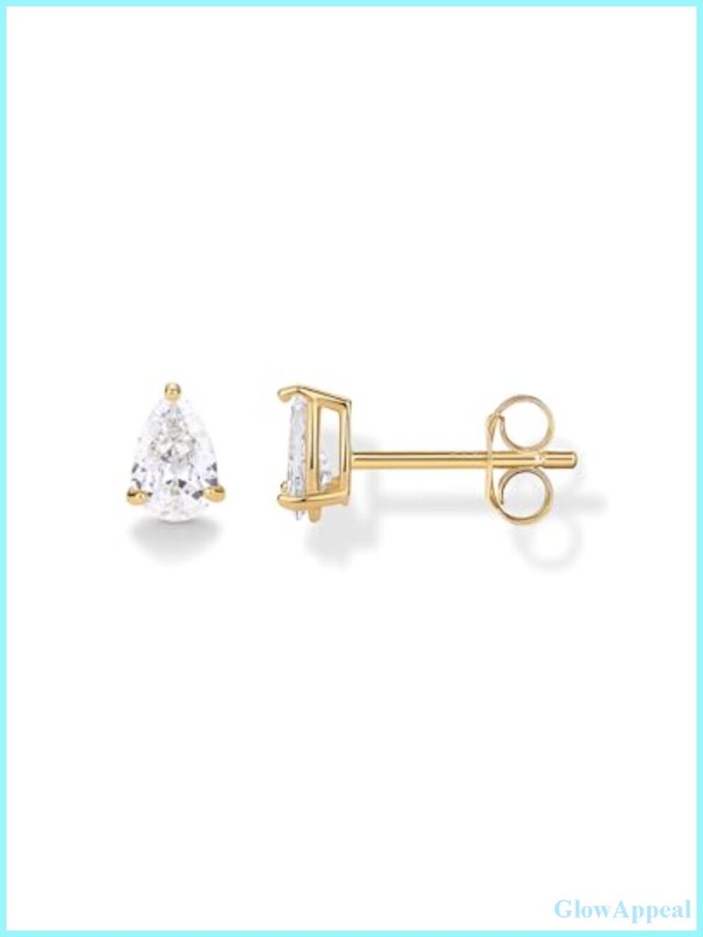 14K Gold Plated 925 Sterling Silver Pear Cubic Zirconia Stud Earrings for Women